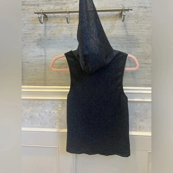 NWT new Anthropologie Pilcro metallic sleeveless hooded sweater top SMALL black - Picture 12 of 15